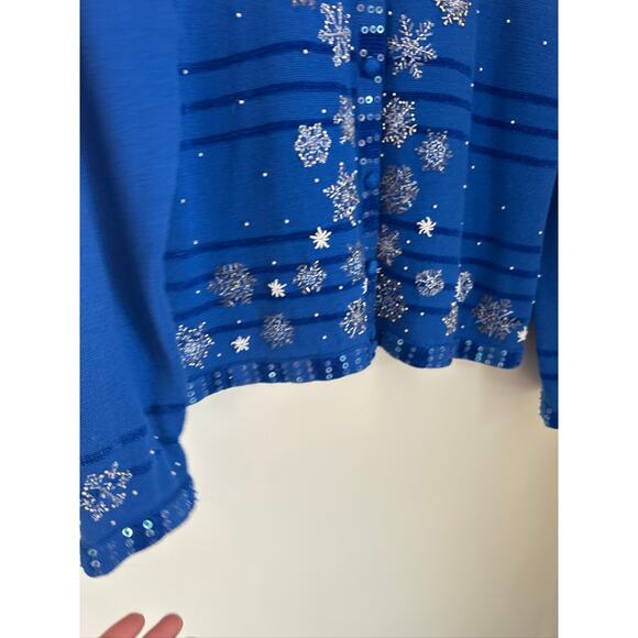 Berek Vintage Snowflake Sequin Embellished Cardigan Sweater - Royal Blue L - Picture 4 of 7